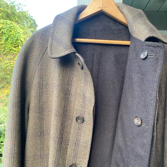 Chrysalis England Reversible Tweed Melton Wool Green Brown Check Overcoat 40 - Picture 4 of 14